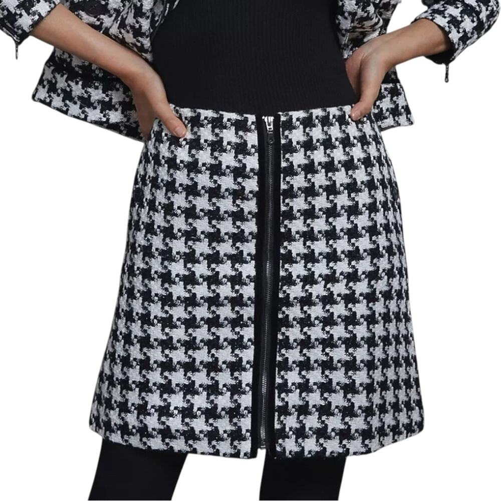 Anthropologie Evira Houndstooth Black and White A-Line Above The Knee Skirt US 4